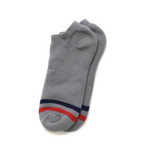 American Trench | Kennedy Ankle Sock - Grey w/ Red & Navy Stripe